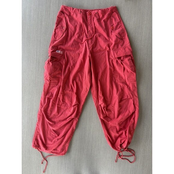 UFO Pants - Vintage Y2K Red UFO Retro Pants Rave Parachute Hip Hop Streetwear 90’s M
